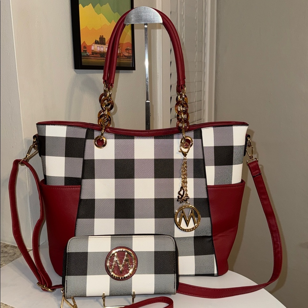 MKF Collection Mia K Bonita Checker Women's Tote & Wallet Set